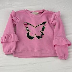 Between Girls Pink Butterfly Ruffle Fleece Lined Sweatshirt